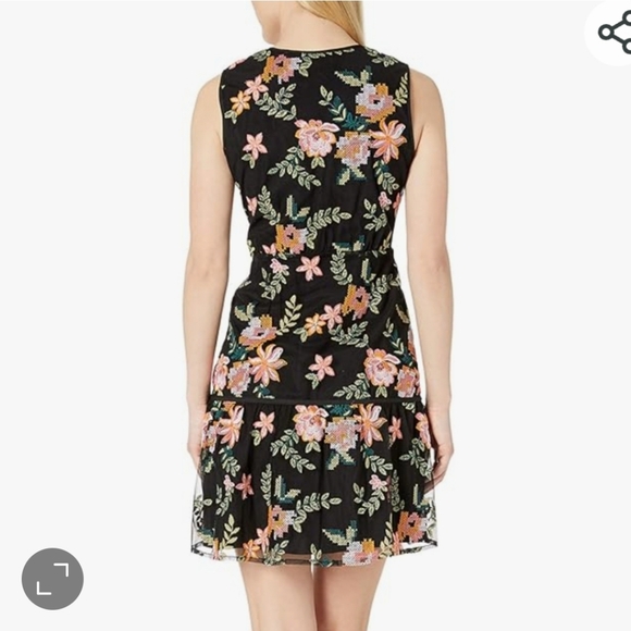 Sam Edelman Sleeveless Black Embroidery Mesh floral Whimsical Garden mini Dress - Picture 3 of 13